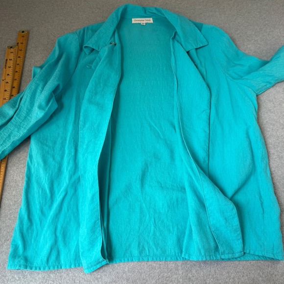 Christopher Calvin Button Collared Top Long Sleeve Blouse‎ Aqua Blue Size Medium - Picture 11 of 13